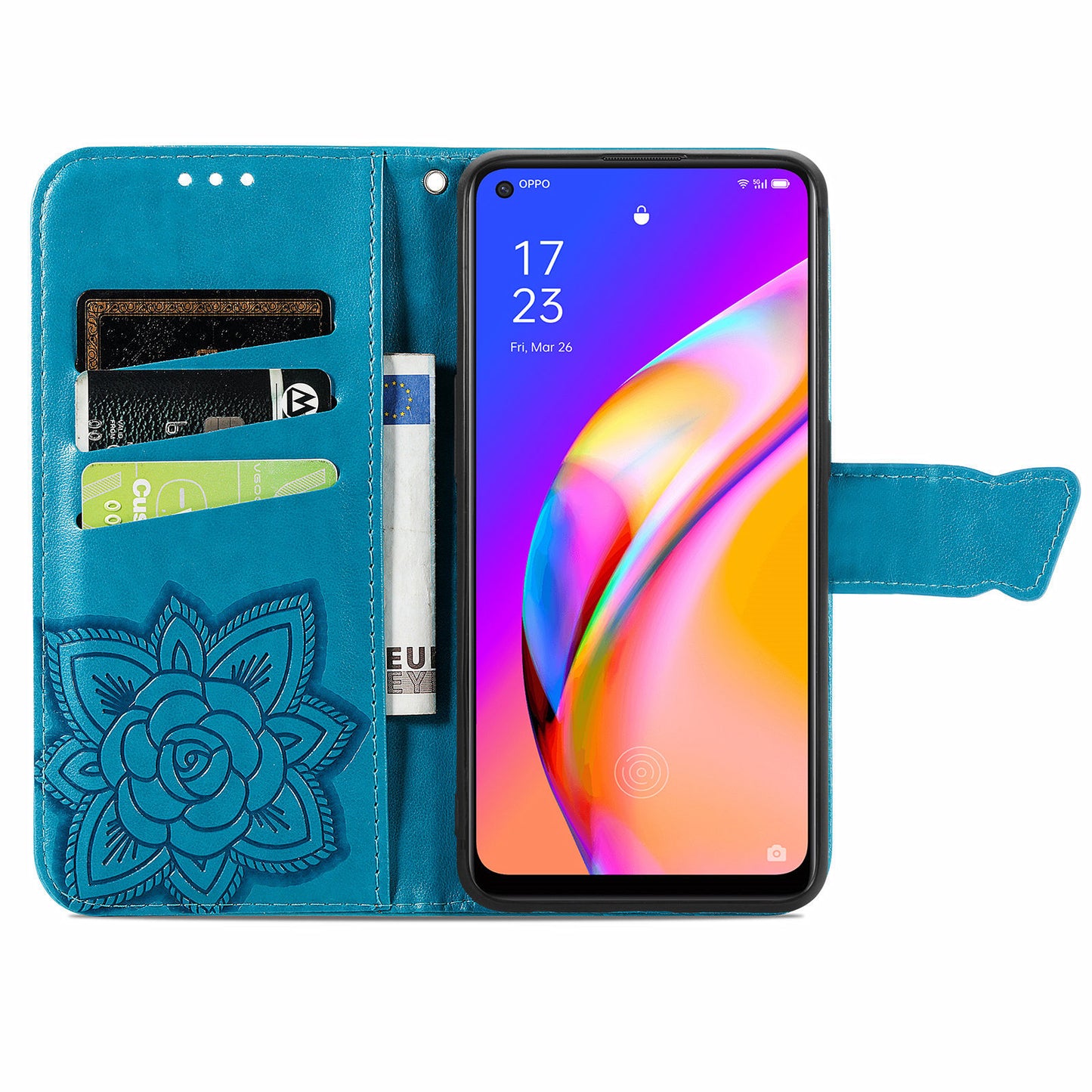 Imprint Butterfly Pattern Leather Wallet Phone Shell Stand Case for Oppo A94 5G / Reno5 Z