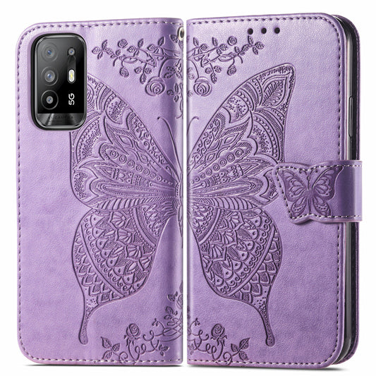 Imprint Butterfly Pattern Leather Wallet Phone Shell Stand Case for Oppo A94 5G / Reno5 Z