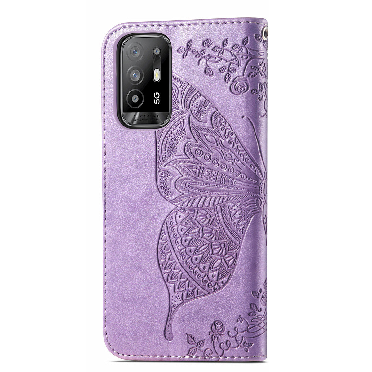 Imprint Butterfly Pattern Leather Wallet Phone Shell Stand Case for Oppo A94 5G / Reno5 Z