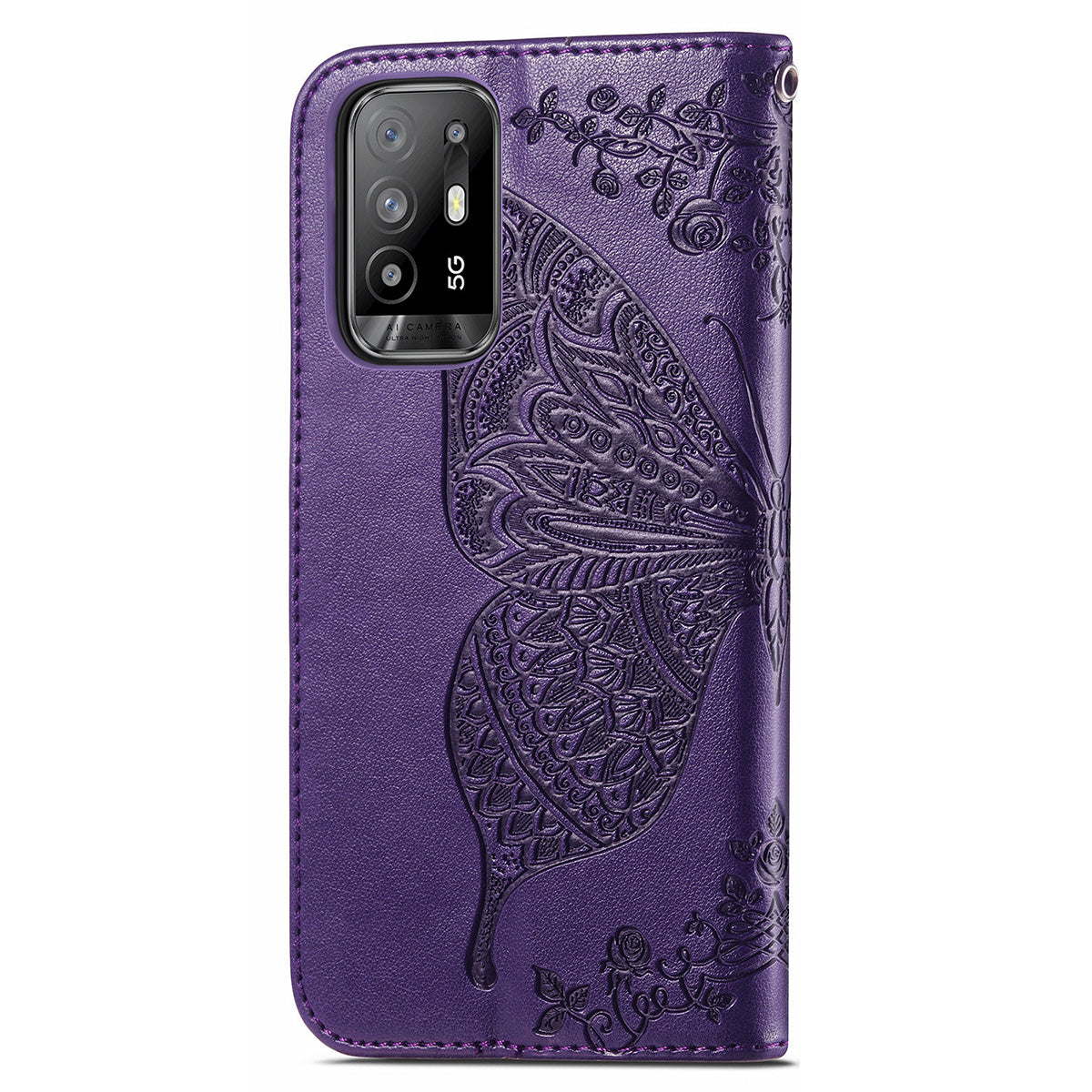 Imprint Butterfly Pattern Leather Wallet Phone Shell Stand Case for Oppo A94 5G / Reno5 Z