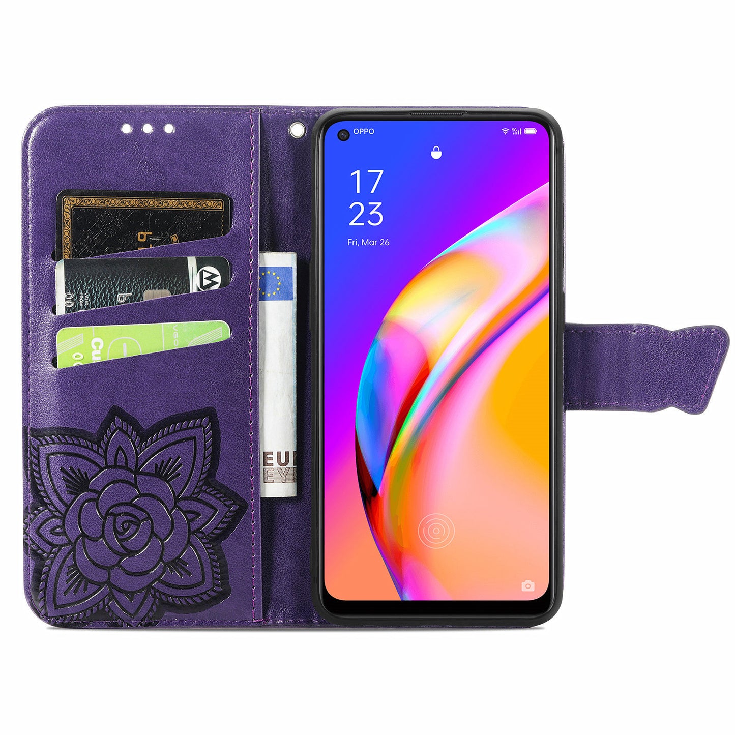 Imprint Butterfly Pattern Leather Wallet Phone Shell Stand Case for Oppo A94 5G / Reno5 Z