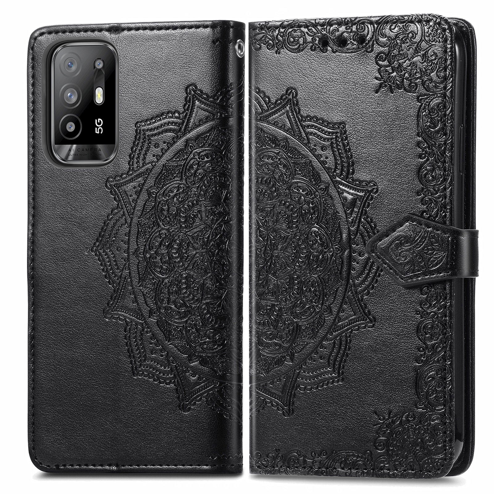 Mandala Flower Embossment PU Leather Wallet Shell Leather Case for 	Oppo A94 5G / Reno5 Z