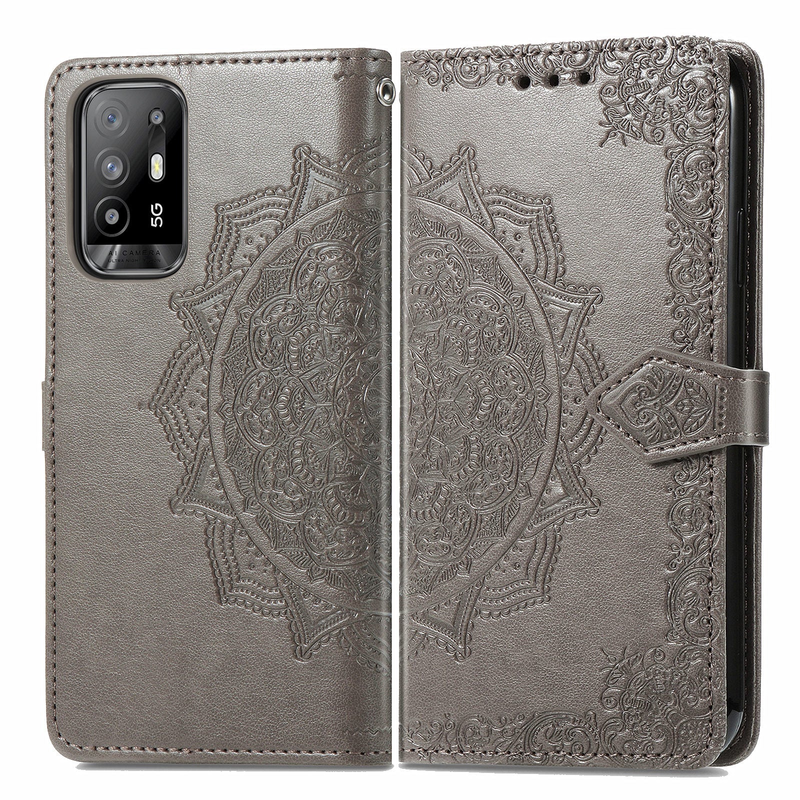 Mandala Flower Embossment PU Leather Wallet Shell Leather Case for 	Oppo A94 5G / Reno5 Z