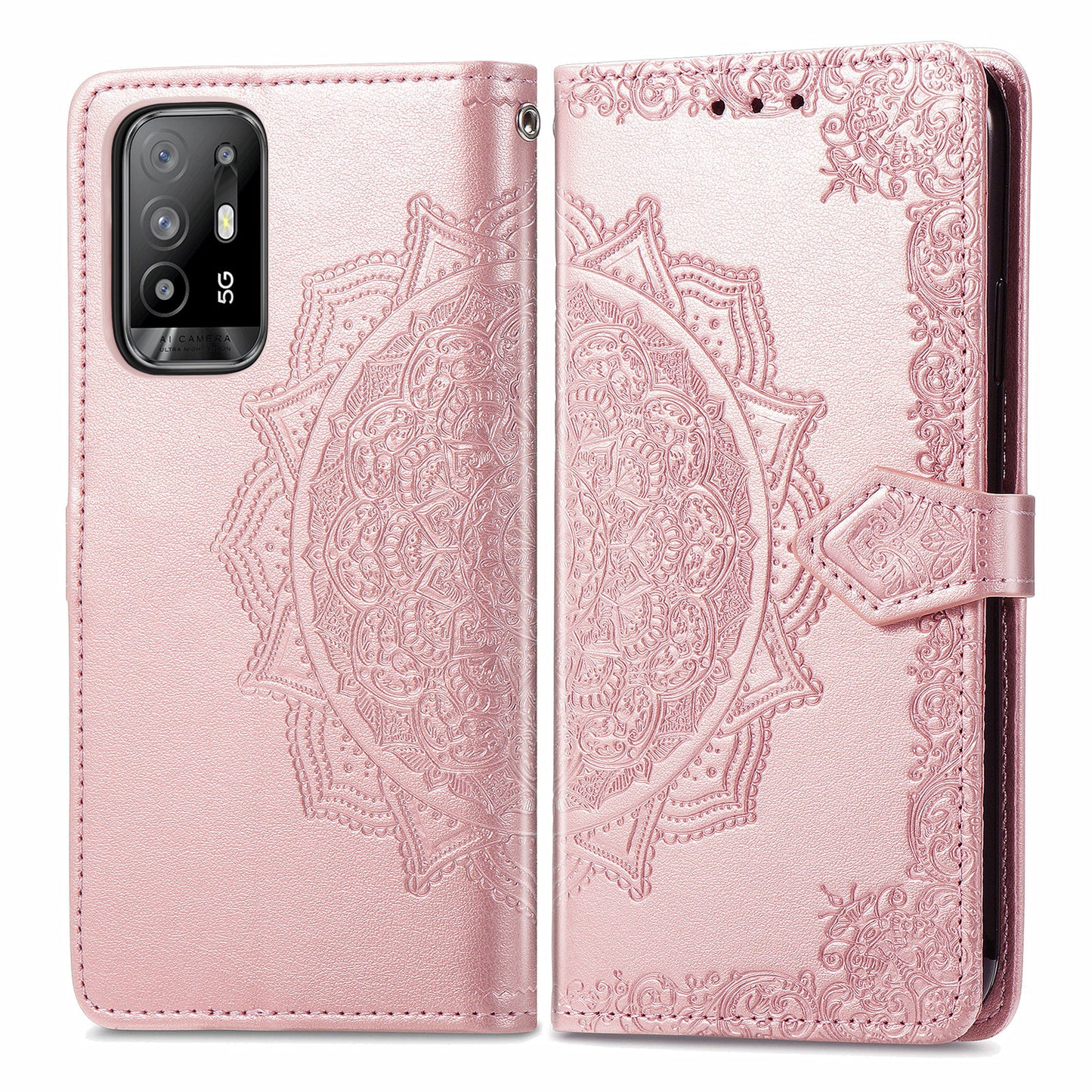 Mandala Flower Embossment PU Leather Wallet Shell Leather Case for 	Oppo A94 5G / Reno5 Z