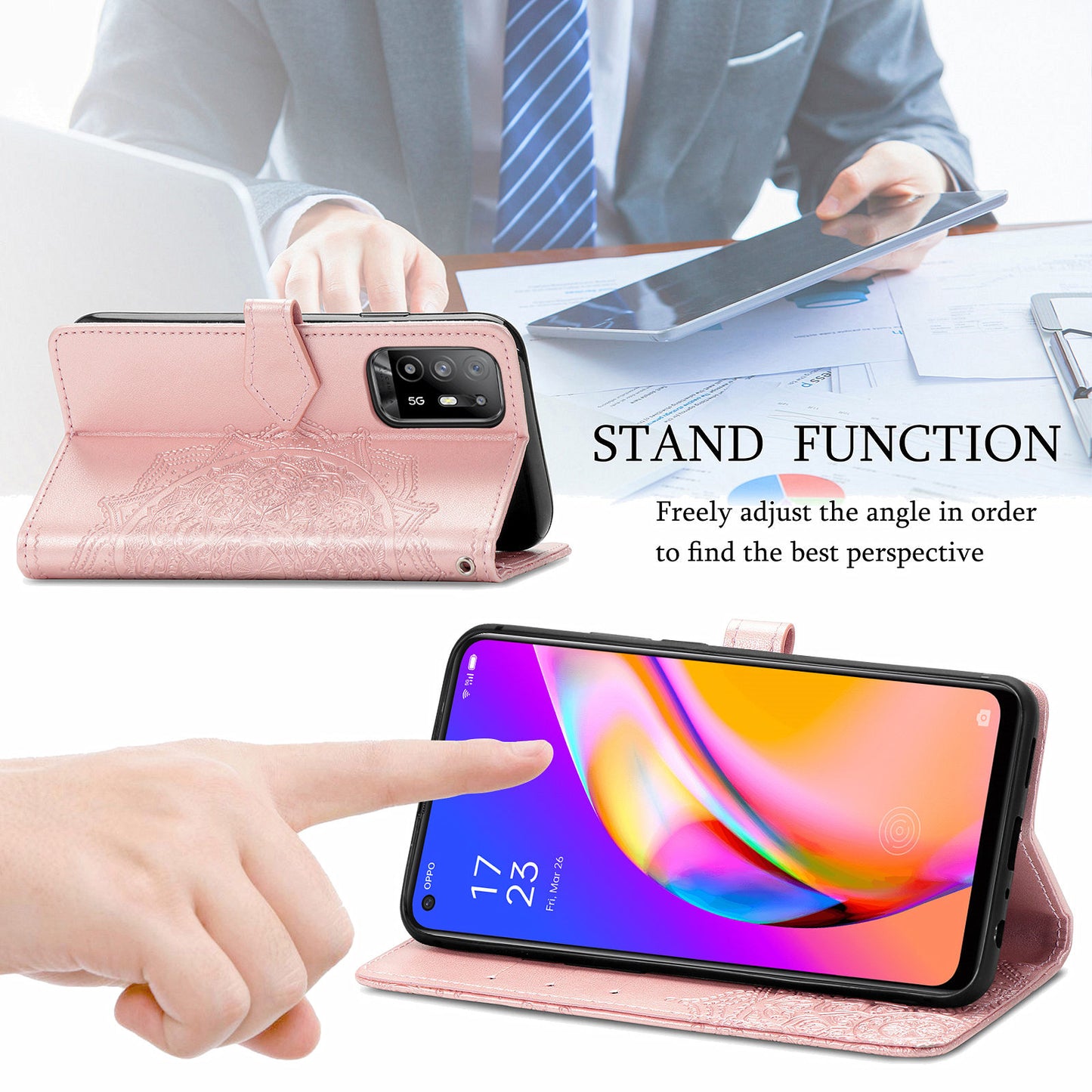 Mandala Flower Embossment PU Leather Wallet Shell Leather Case for 	Oppo A94 5G / Reno5 Z