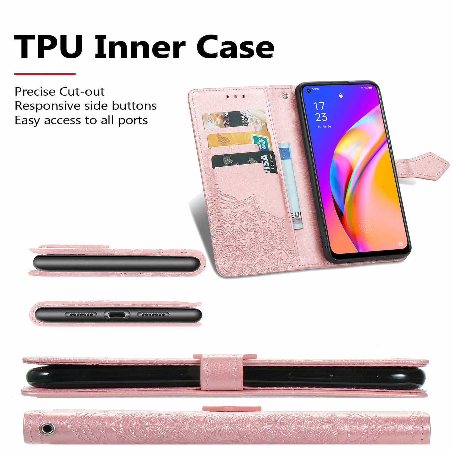 Mandala Flower Embossment PU Leather Wallet Shell Leather Case for 	Oppo A94 5G / Reno5 Z