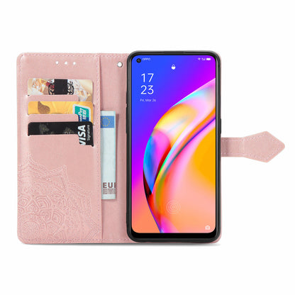 Mandala Flower Embossment PU Leather Wallet Shell Leather Case for 	Oppo A94 5G / Reno5 Z