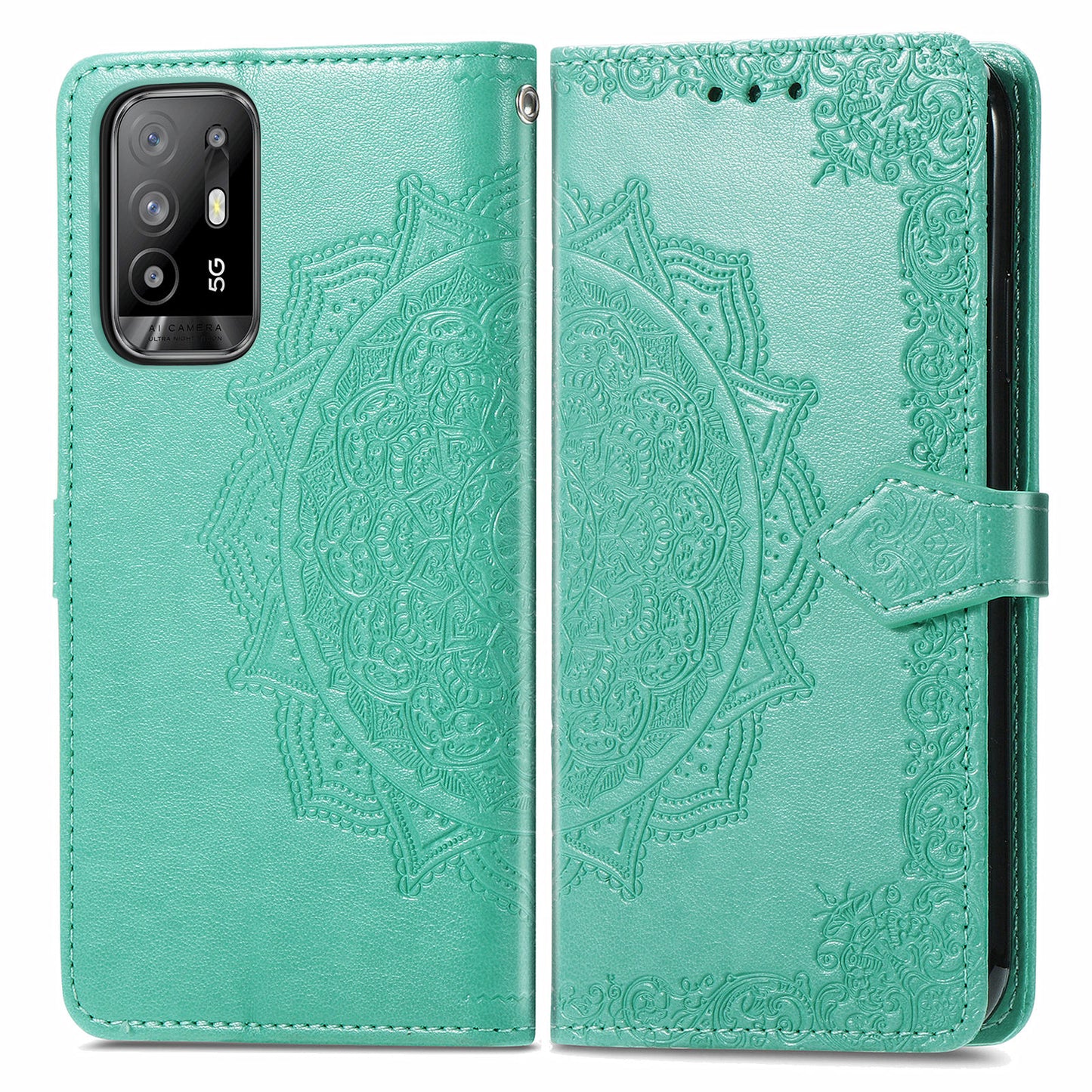 Mandala Flower Embossment PU Leather Wallet Shell Leather Case for 	Oppo A94 5G / Reno5 Z