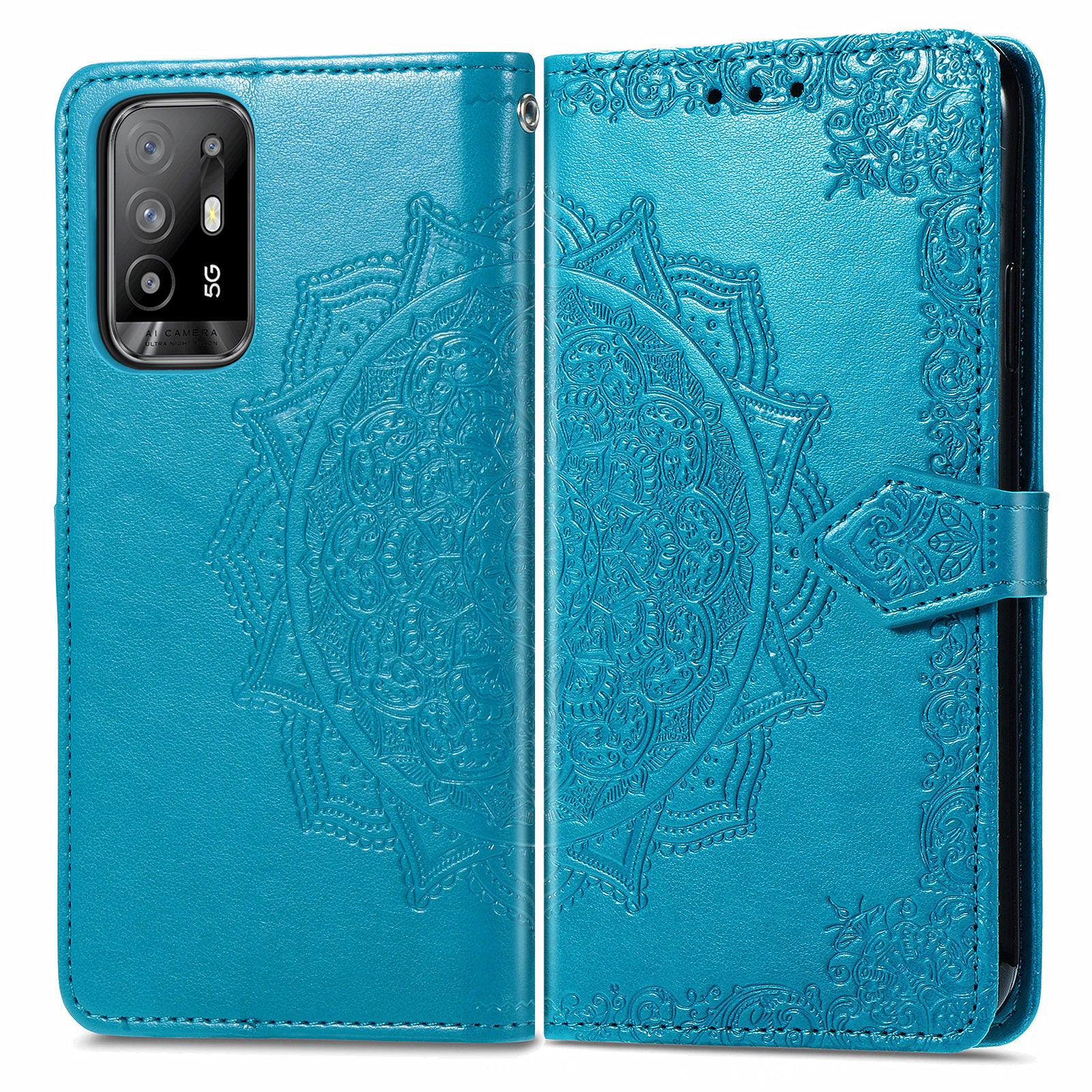 Mandala Flower Embossment PU Leather Wallet Shell Leather Case for 	Oppo A94 5G / Reno5 Z