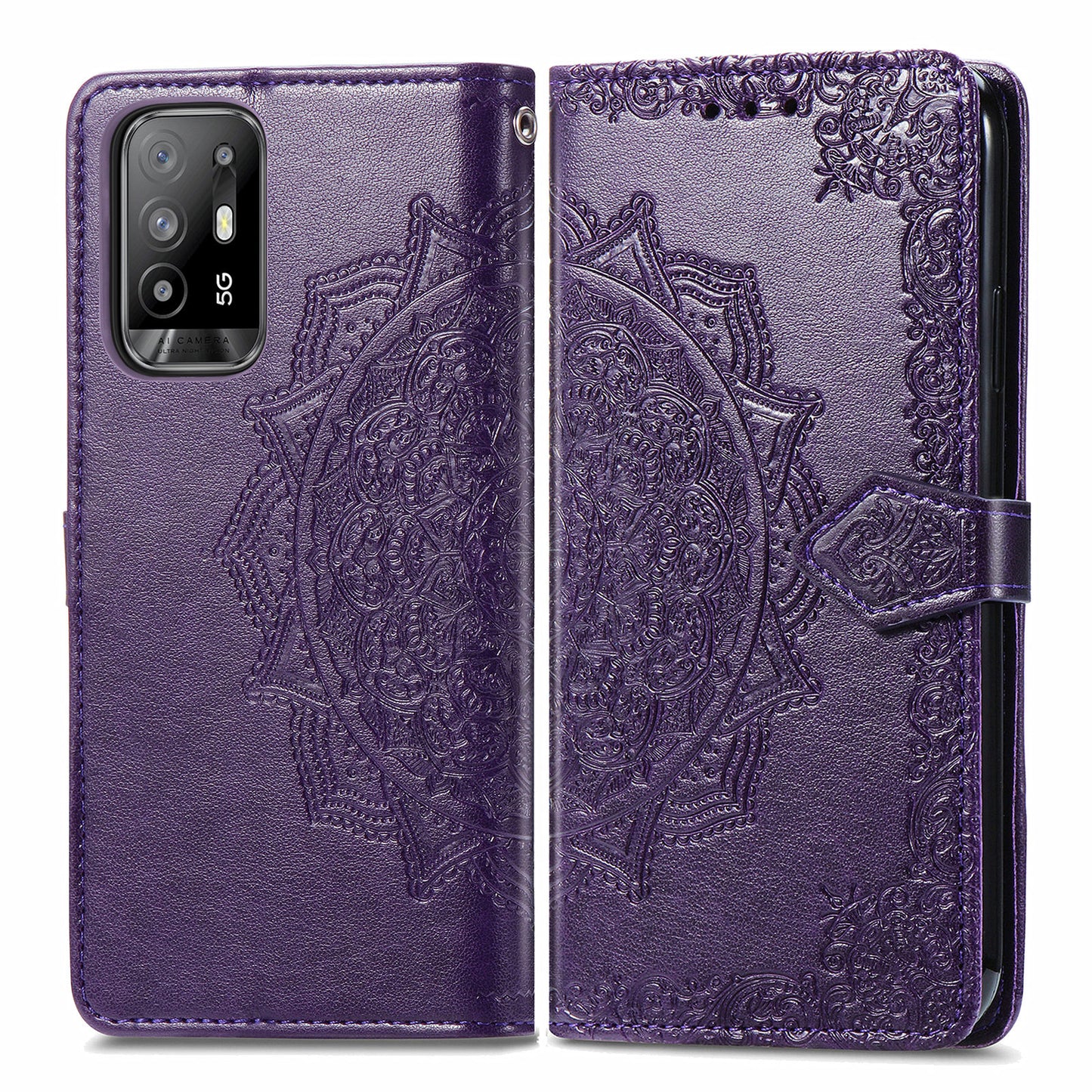 Mandala Flower Embossment PU Leather Wallet Shell Leather Case for 	Oppo A94 5G / Reno5 Z