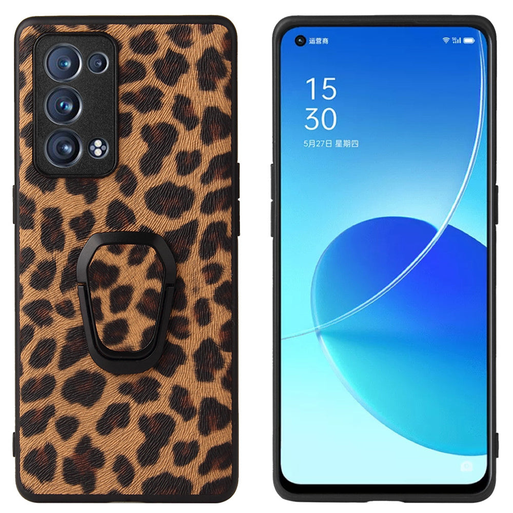 PU Leather Coated PC + TPU Hybrid Phone Case Shell with Kickstand for Oppo Reno6 Pro+ 5G/Pro 5G (Snapdragon)