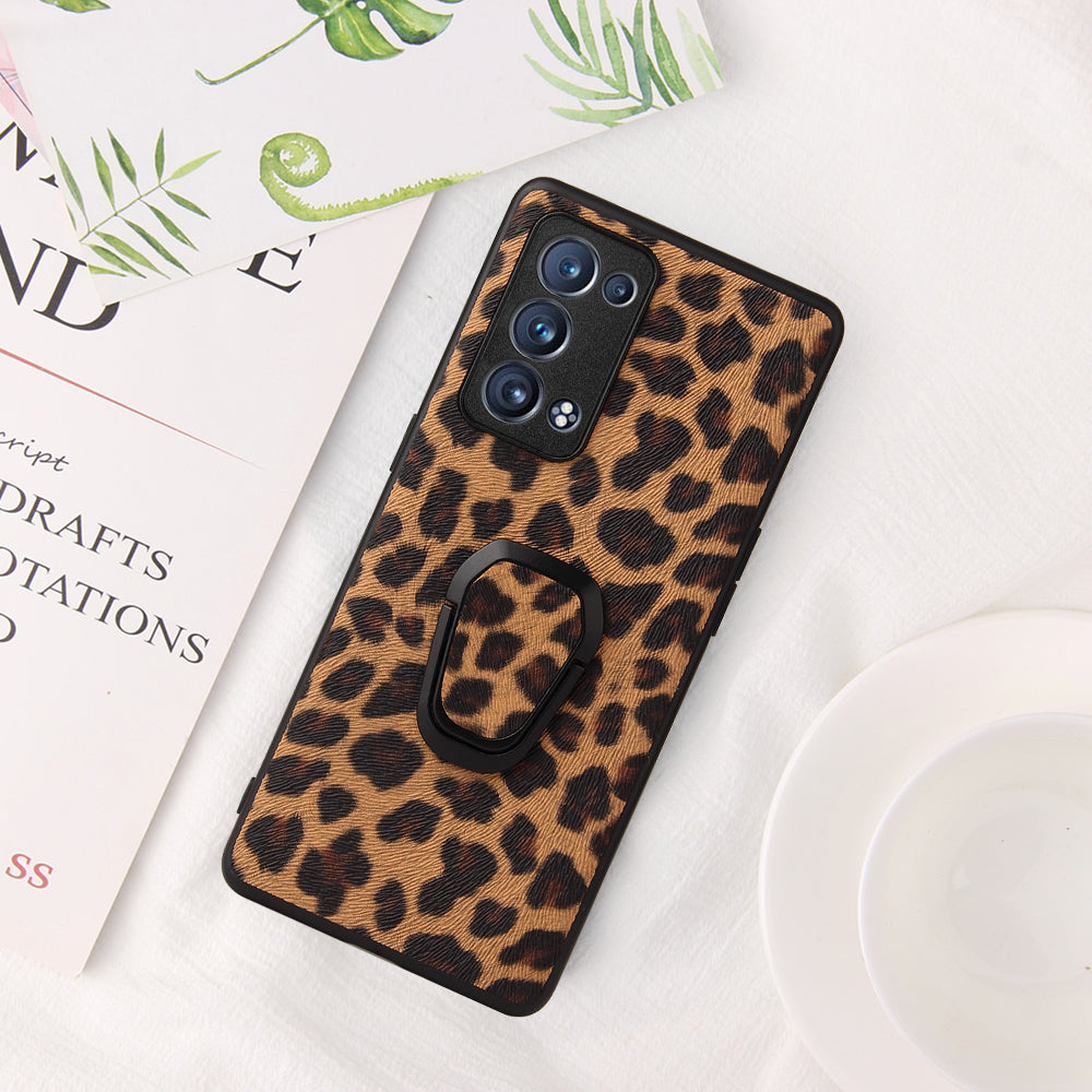 PU Leather Coated PC + TPU Hybrid Phone Case Shell with Kickstand for Oppo Reno6 Pro+ 5G/Pro 5G (Snapdragon)