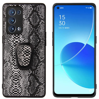 PU Leather Coated PC + TPU Hybrid Phone Case Shell with Kickstand for Oppo Reno6 Pro+ 5G/Pro 5G (Snapdragon)