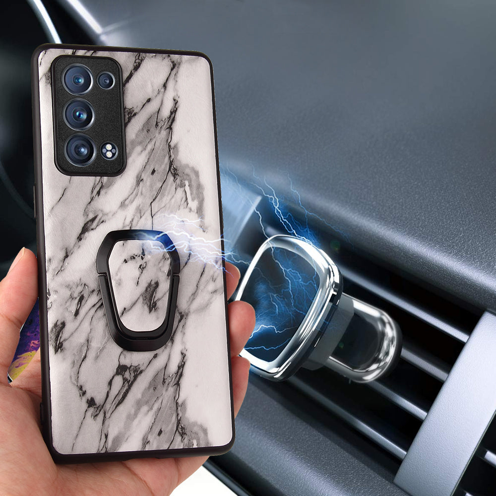 PU Leather Coated PC + TPU Hybrid Phone Case Shell with Kickstand for Oppo Reno6 Pro+ 5G/Pro 5G (Snapdragon)