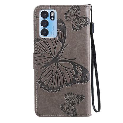 KT Imprinting Flower Series-2 Folio Flip Butterflies Imprinting Leather Wallet Case with Stand for Oppo Reno6 5G