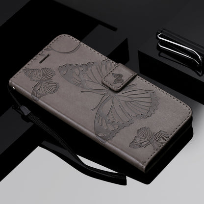 KT Imprinting Flower Series-2 Folio Flip Butterflies Imprinting Leather Wallet Case with Stand for Oppo Reno6 5G