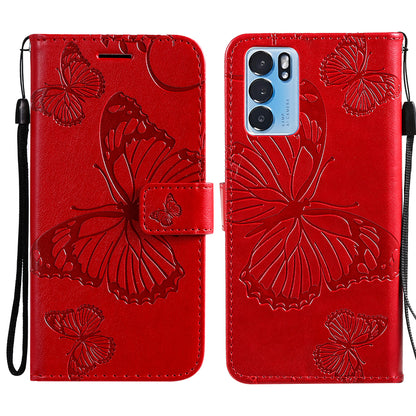 KT Imprinting Flower Series-2 Folio Flip Butterflies Imprinting Leather Wallet Case with Stand for Oppo Reno6 5G