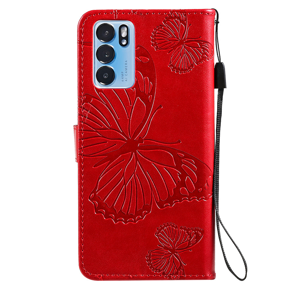 KT Imprinting Flower Series-2 Folio Flip Butterflies Imprinting Leather Wallet Case with Stand for Oppo Reno6 5G