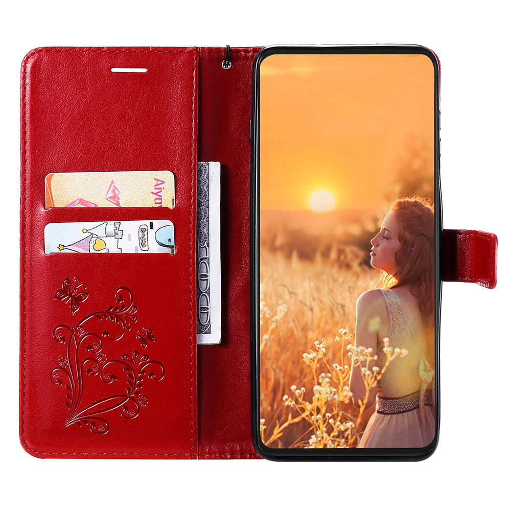 KT Imprinting Flower Series-2 Folio Flip Butterflies Imprinting Leather Wallet Case with Stand for Oppo Reno6 5G