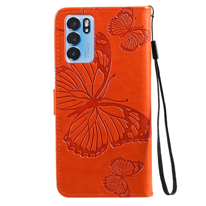 KT Imprinting Flower Series-2 Folio Flip Butterflies Imprinting Leather Wallet Case with Stand for Oppo Reno6 5G