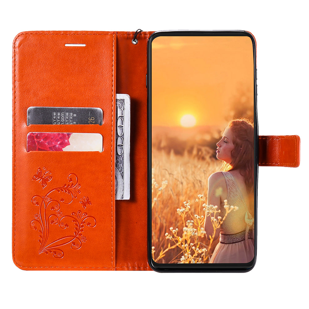 KT Imprinting Flower Series-2 Folio Flip Butterflies Imprinting Leather Wallet Case with Stand for Oppo Reno6 5G