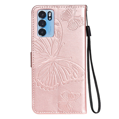 KT Imprinting Flower Series-2 Folio Flip Butterflies Imprinting Leather Wallet Case with Stand for Oppo Reno6 5G