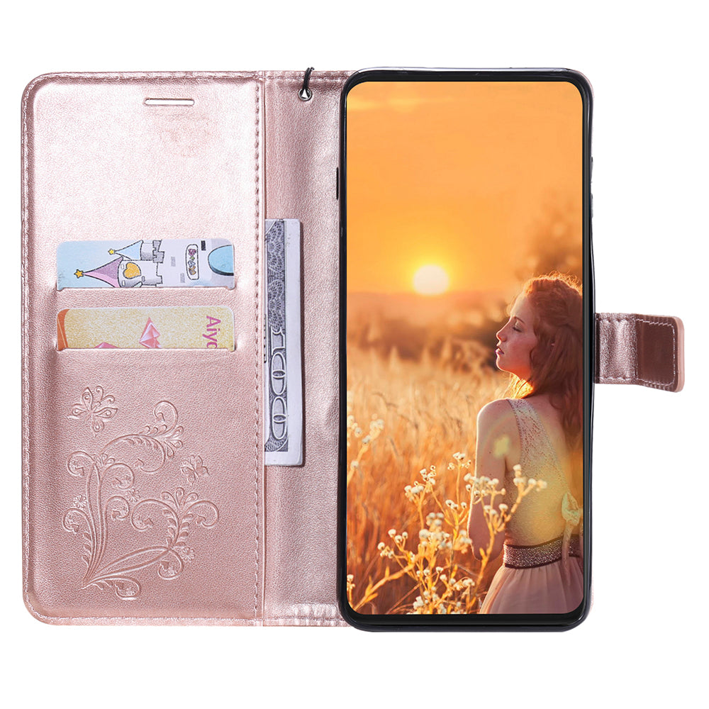 KT Imprinting Flower Series-2 Folio Flip Butterflies Imprinting Leather Wallet Case with Stand for Oppo Reno6 5G