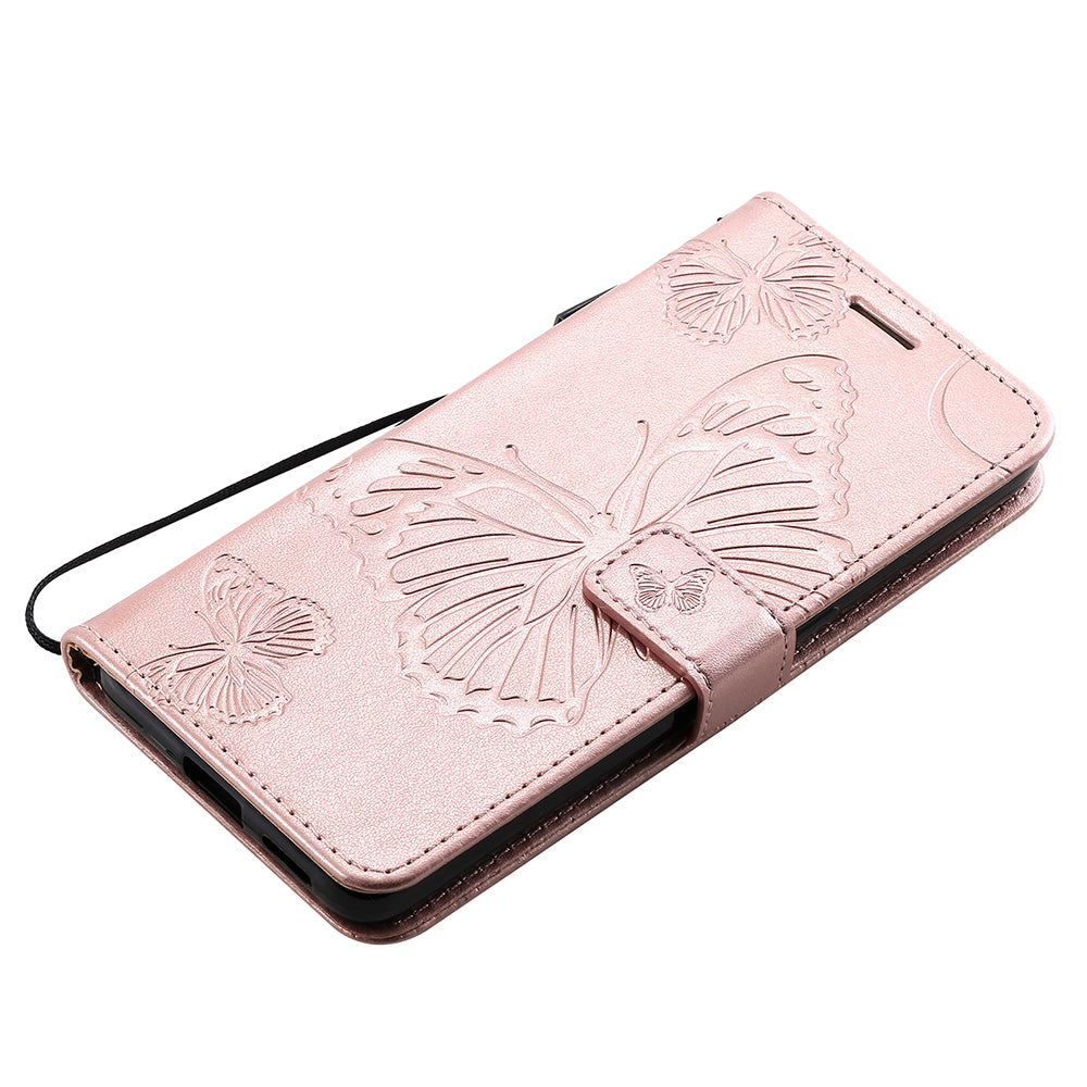 KT Imprinting Flower Series-2 Folio Flip Butterflies Imprinting Leather Wallet Case with Stand for Oppo Reno6 5G