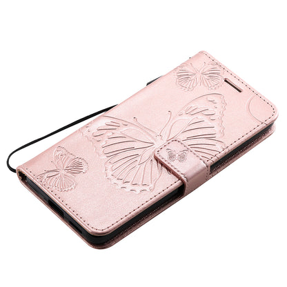 KT Imprinting Flower Series-2 Folio Flip Butterflies Imprinting Leather Wallet Case with Stand for Oppo Reno6 5G