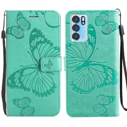 KT Imprinting Flower Series-2 Folio Flip Butterflies Imprinting Leather Wallet Case with Stand for Oppo Reno6 5G