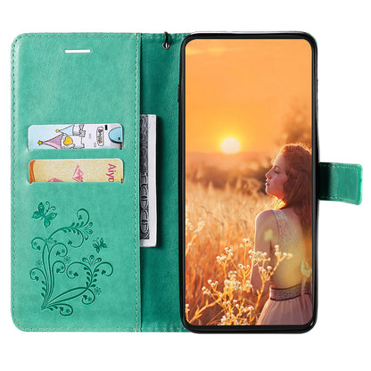 KT Imprinting Flower Series-2 Folio Flip Butterflies Imprinting Leather Wallet Case with Stand for Oppo Reno6 5G