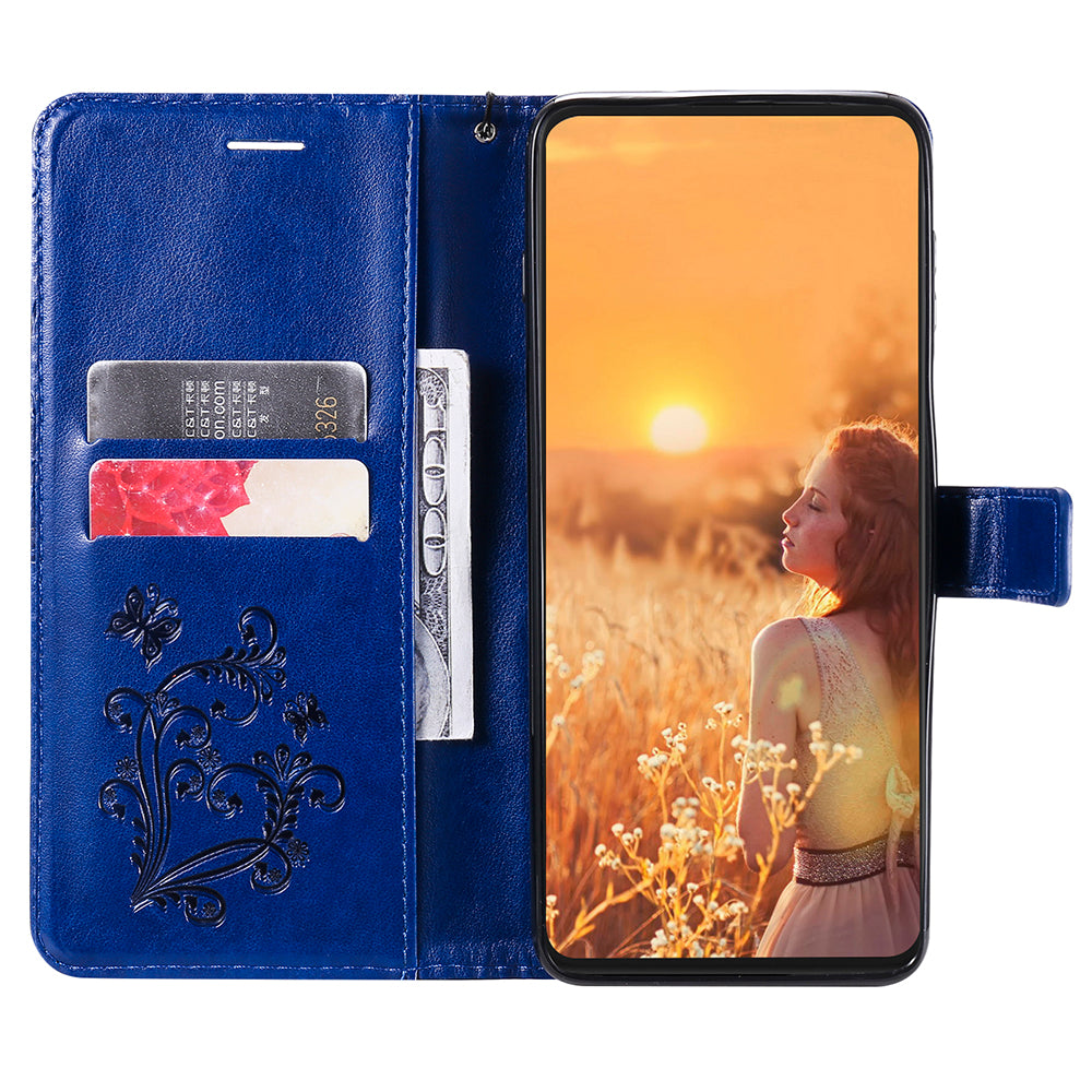 KT Imprinting Flower Series-2 Folio Flip Butterflies Imprinting Leather Wallet Case with Stand for Oppo Reno6 5G