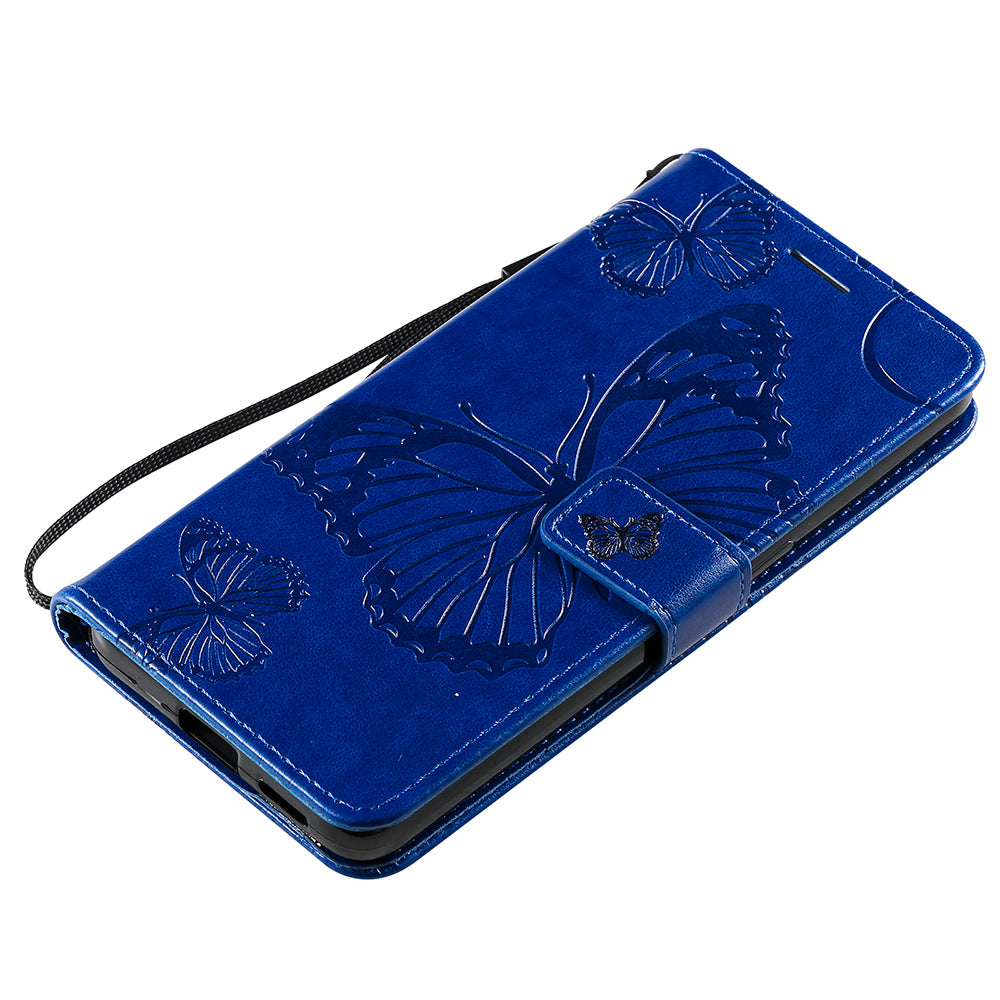 KT Imprinting Flower Series-2 Folio Flip Butterflies Imprinting Leather Wallet Case with Stand for Oppo Reno6 5G