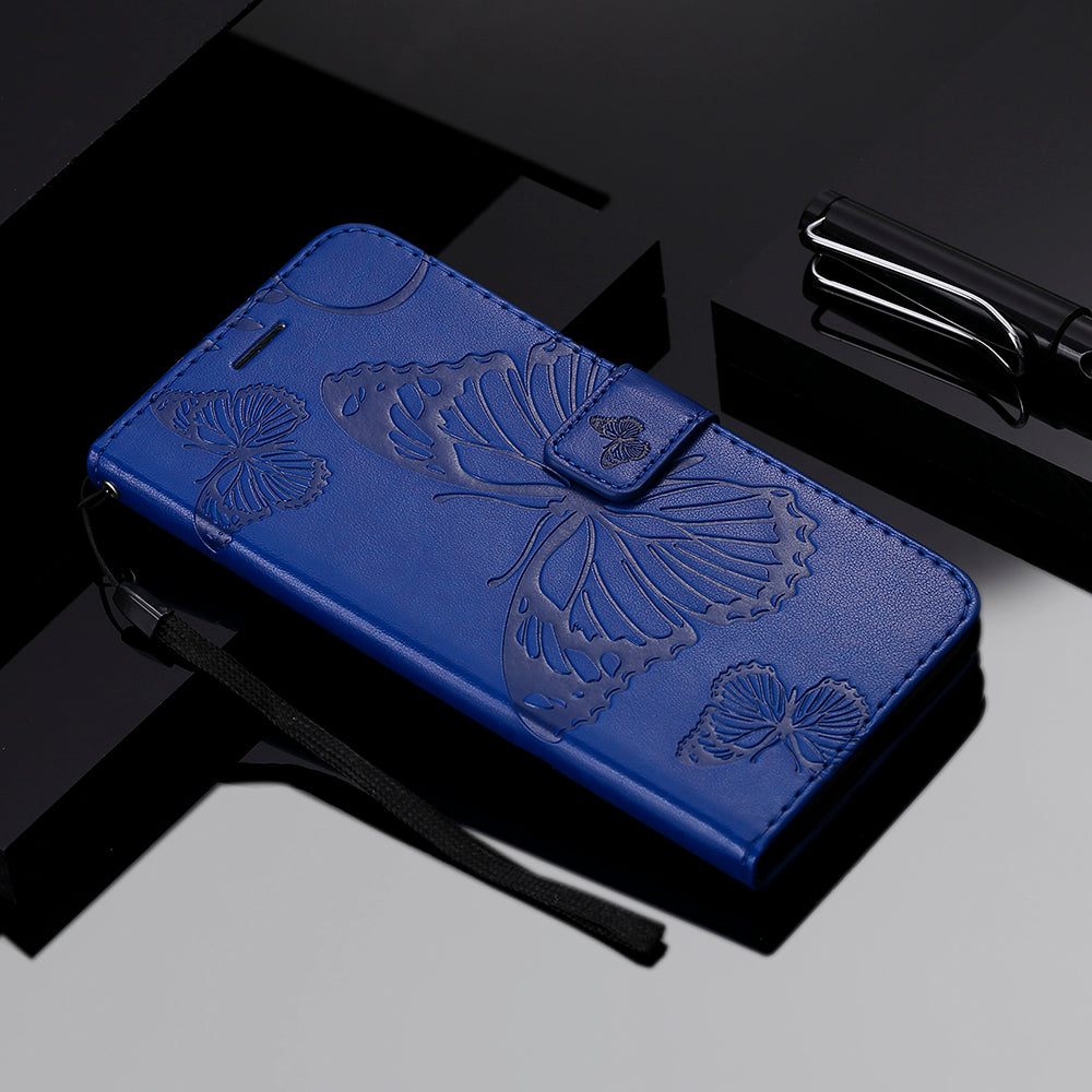 KT Imprinting Flower Series-2 Folio Flip Butterflies Imprinting Leather Wallet Case with Stand for Oppo Reno6 5G