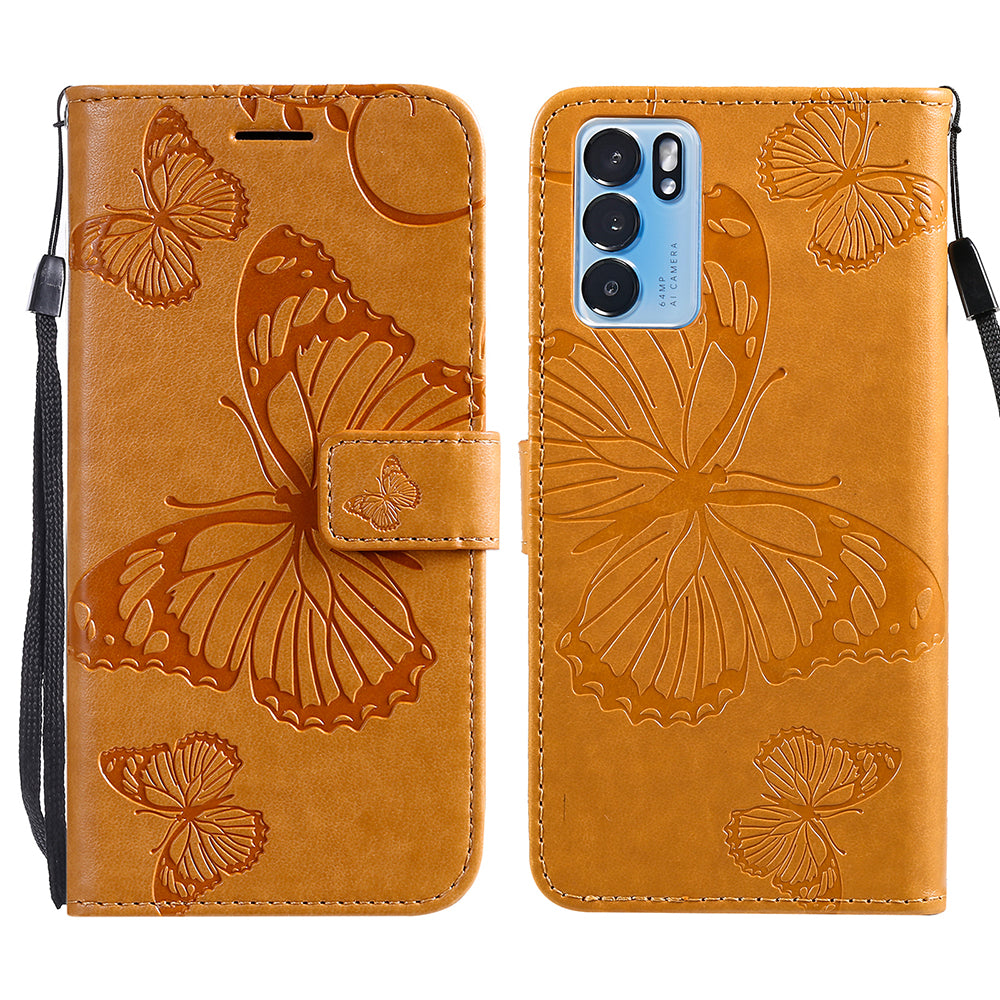 KT Imprinting Flower Series-2 Folio Flip Butterflies Imprinting Leather Wallet Case with Stand for Oppo Reno6 5G