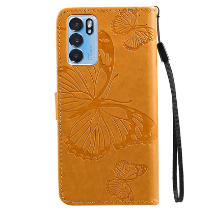 KT Imprinting Flower Series-2 Folio Flip Butterflies Imprinting Leather Wallet Case with Stand for Oppo Reno6 5G