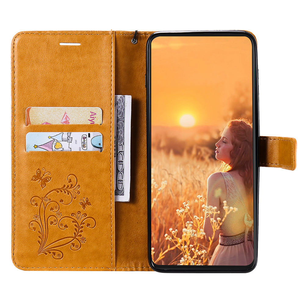 KT Imprinting Flower Series-2 Folio Flip Butterflies Imprinting Leather Wallet Case with Stand for Oppo Reno6 5G