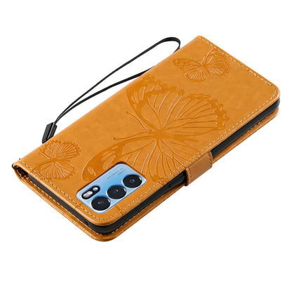 KT Imprinting Flower Series-2 Folio Flip Butterflies Imprinting Leather Wallet Case with Stand for Oppo Reno6 5G