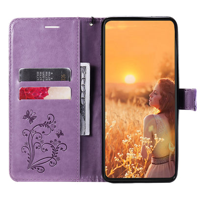 KT Imprinting Flower Series-2 Folio Flip Butterflies Imprinting Leather Wallet Case with Stand for Oppo Reno6 5G