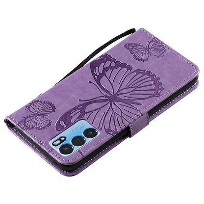 KT Imprinting Flower Series-2 Folio Flip Butterflies Imprinting Leather Wallet Case with Stand for Oppo Reno6 5G