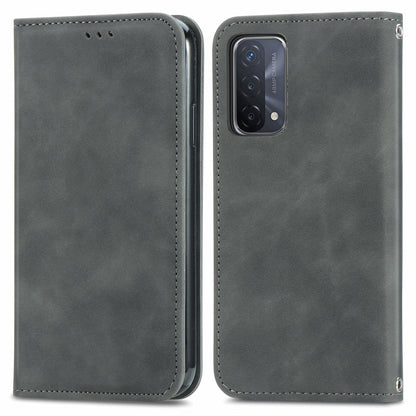 Card Slots Retro Style Leather Case Skin-touch Auto-absorbed Phone Cover for Oppo A54 5G