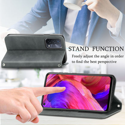 Card Slots Retro Style Leather Case Skin-touch Auto-absorbed Phone Cover for Oppo A54 5G