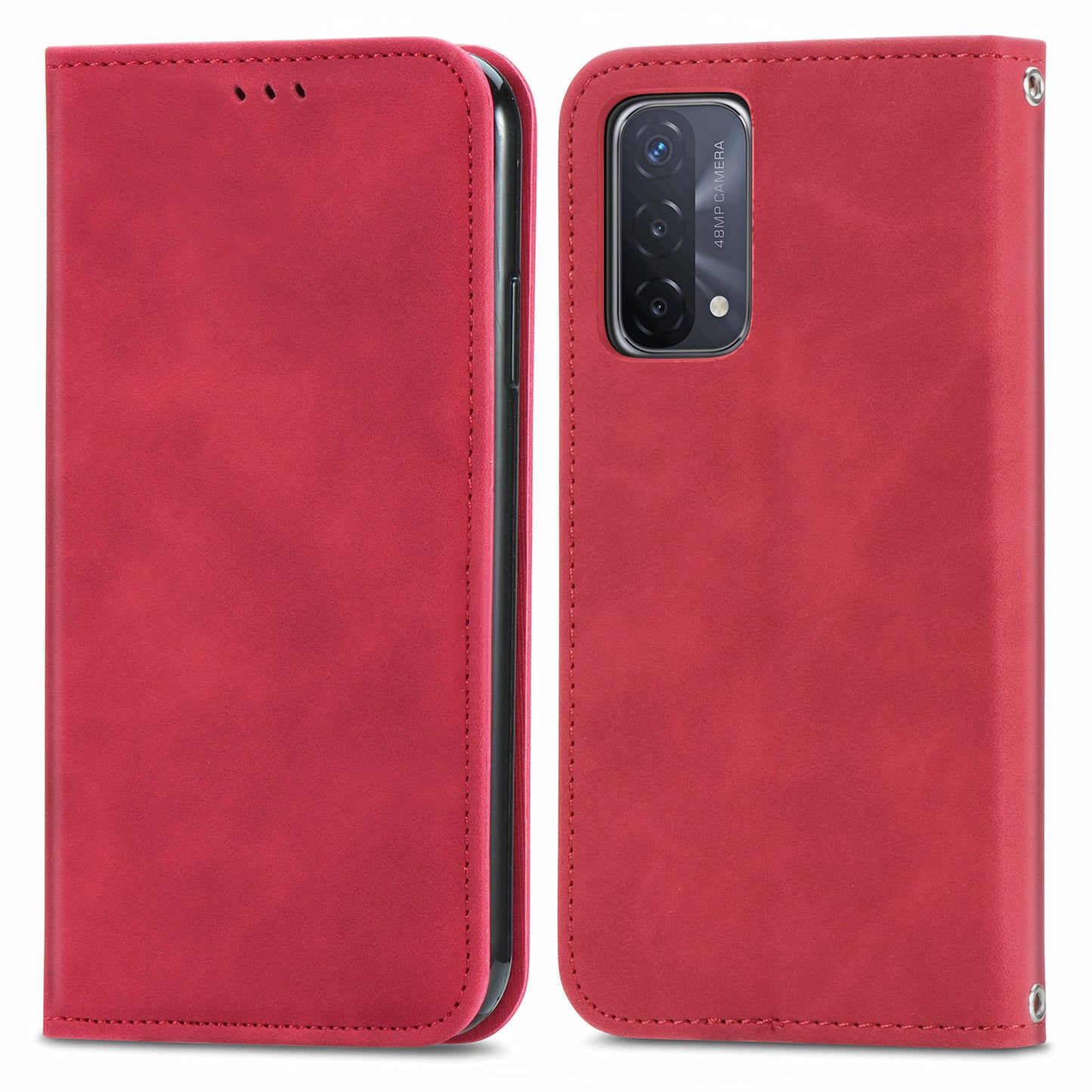 Card Slots Retro Style Leather Case Skin-touch Auto-absorbed Phone Cover for Oppo A54 5G