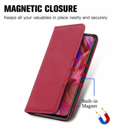 Card Slots Retro Style Leather Case Skin-touch Auto-absorbed Phone Cover for Oppo A54 5G