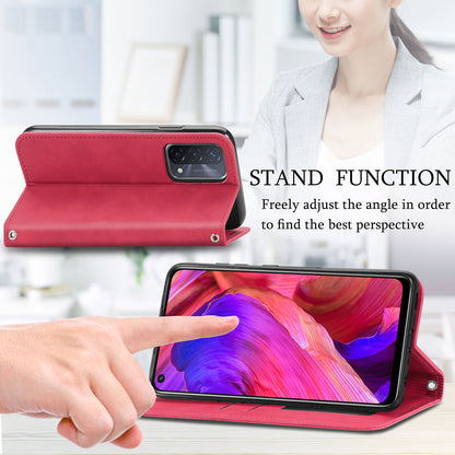 Card Slots Retro Style Leather Case Skin-touch Auto-absorbed Phone Cover for Oppo A54 5G