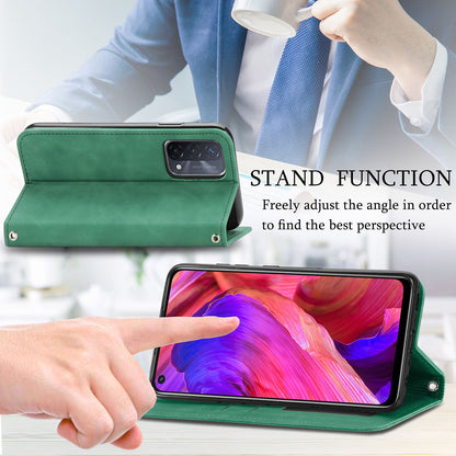 Card Slots Retro Style Leather Case Skin-touch Auto-absorbed Phone Cover for Oppo A54 5G