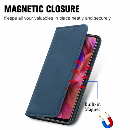 Card Slots Retro Style Leather Case Skin-touch Auto-absorbed Phone Cover for Oppo A54 5G