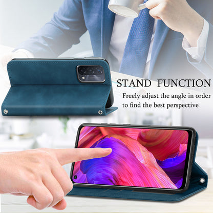 Card Slots Retro Style Leather Case Skin-touch Auto-absorbed Phone Cover for Oppo A54 5G