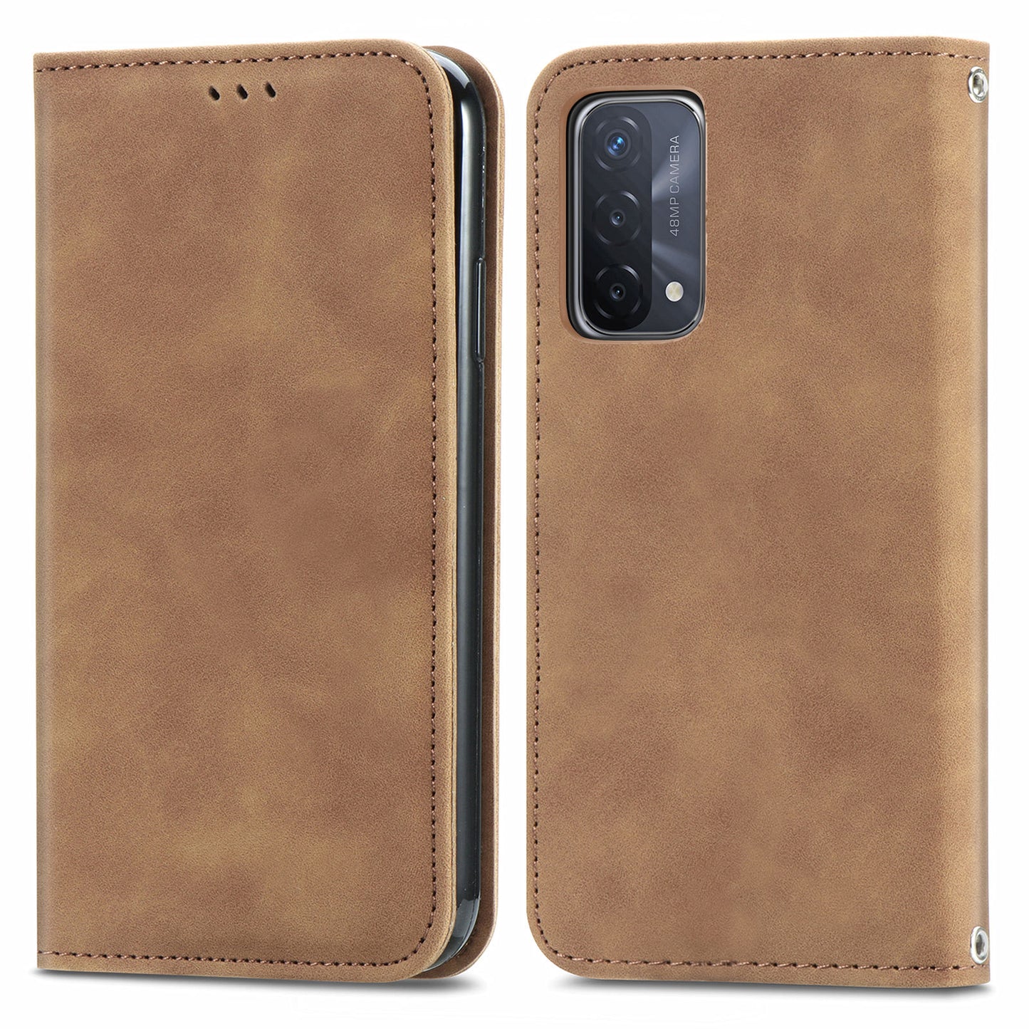 Card Slots Retro Style Leather Case Skin-touch Auto-absorbed Phone Cover for Oppo A54 5G