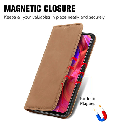 Card Slots Retro Style Leather Case Skin-touch Auto-absorbed Phone Cover for Oppo A54 5G